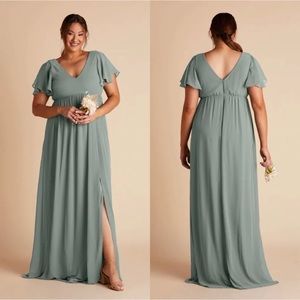 Birdy Grey Size XXL Hannah Empire Gown Sea Glass V Neck Slit Bridesmaid Prom NEW